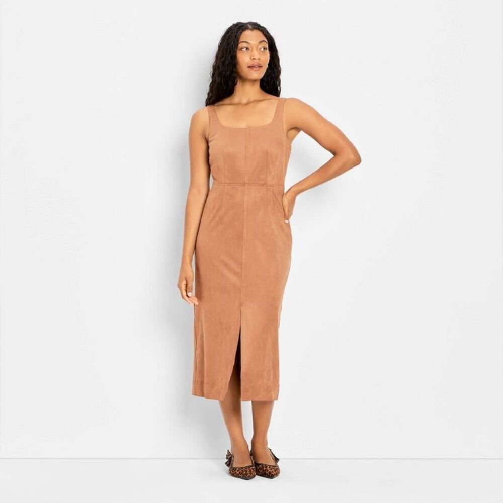 Future Collective - Women's 90's Suede Midi A-Line Dress - Future Coll Brown
